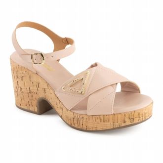 Andrea Womens Ankle-Strap Heeled Sandals In Pink/ Tan