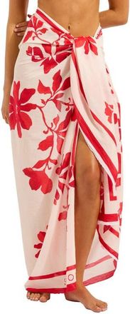 Seafolly Mayflower Cotton Cover-Up Sarong in Ecru/cosmo at Nordstrom