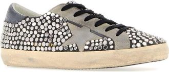 Golden Goose Womens Embellished Leather Super-Star Sneakers Blacknikeltaupeblack