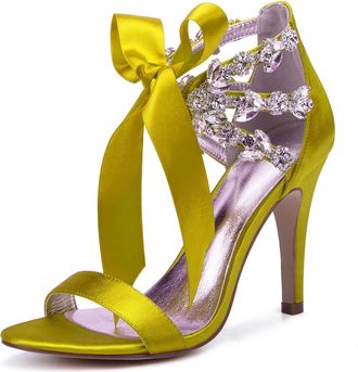 Generic Wedding Shoes Women Open Toe Heeled Sandals Sexy Stiletto Bridal High Heels for Party, Prom, Dating, Wedding 10.5Cm,Yellow,5 UK