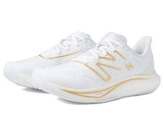 New Balance FuelCell Rebel v3 Womens Shoes White/Gold Metallic : 12 B - Medium, Synthetic/Textile