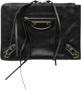 Balenciaga Pre-owned Motocross Metallic Edge Clutch Bag - Dames - Vintage Clutch - Zwart - ONE Size - Leer - Vintage