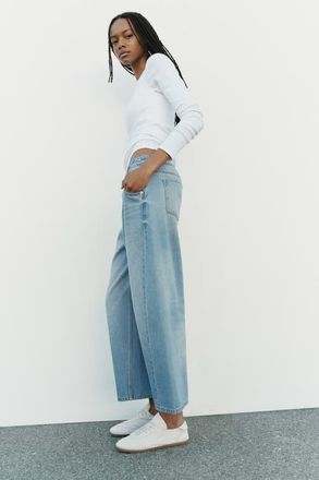 H&M High-waist Barrel-leg Ankle Jeans in Light Denim Blue at Nordstrom, Size 10