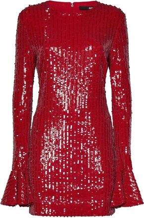 Rotate Rode Jurk met Wijde Mouwen en R Logo - Dames - Feestkleedjes - Rood - S - Polyester - Kleedjes