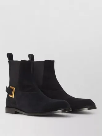 Balmain suede ankle boots round toe buckle