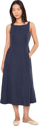 Michael Stars Palmira Fit Flare Midi Dress Womens Dress Nocturnal : LG (US 8-10), Linen/Tencel