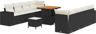 vidaXL Vidaxl - Garden Sofa Set Height-Adjustable 11 pcs Black Poly Rattan