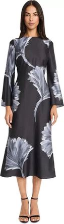 Donna Morgan Midi Dress Womens Black Gray Floral Print Cutout Tie Back KFC852