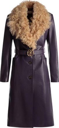 Bally shearling-collar belted coat - women - Lamb Skin/Bovine Leather (top grain)/Ram Leather - 38 - Purple