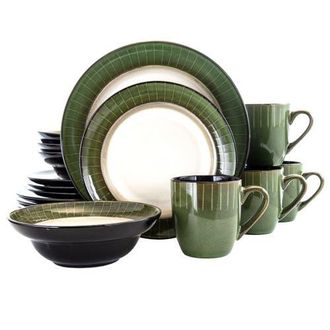 Elama Grand Jade 16 Piece Luxurious Stoneware Dinnerware with Complete Setting for 4, 16pc in Green at Nordstrom