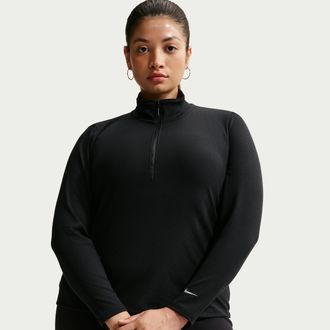 Nike Womens Nike Sportswear Chill Knit Tight Quarter-Zip Long-Sleeve Ribbed Top (Plus Size) in Black | IO6967-010