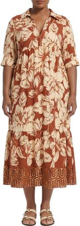 London Times Floral Tiered A-Line Midi Dress in Rust/Cream at Nordstrom Rack, Size 3 X