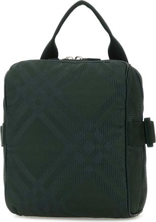 Burberry Mens Check-Patterned Fabric Crossbody Bag Green