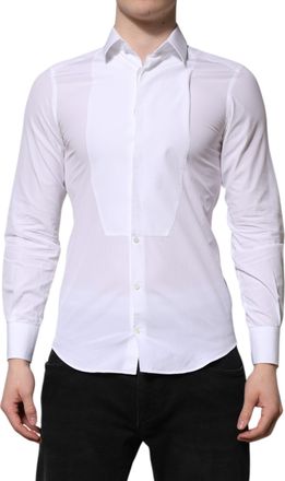 Dolce & Gabbana White Cotton GOLD Long Sleeves Men Dress Mens Shirt (Pre-Owned)