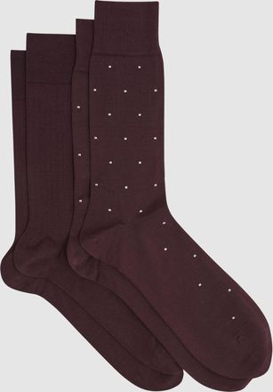 Reiss 2 - Bordeaux Graham 2 Pack 2 Cotton-blend Plain and Spot Socks, S & M, Brown