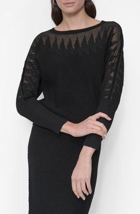 DKNY Illusion Rib Boatneck Sweater in Black at Nordstrom, Size X-Large