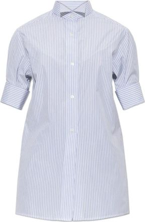 Maison Margiela Korte Mouw Shirt - Dames - Overhemden - Blauw - S - Katoen - Overhemden