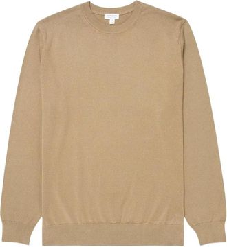 Sunspel Lichtgewicht Katoenen Crewneck - Heren - Ronde hals truien - Beige - S - Katoen - Truien & Vesten