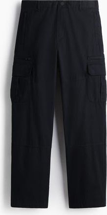 H&M Regular Fit Twill Cargo Trousers in Black at Nordstrom, Size 33