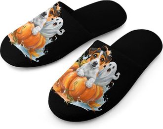 Generic Jack Russell Terrier Halloween Mens Slippers Warm Non-Slip Houes Shose Spa Slipper for Home Bedroom