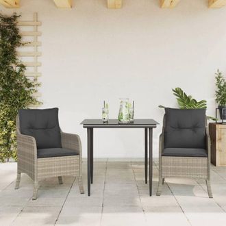 vidaXL Set Comedor De Jard&iacute;n 3 Pzas Cojines Rat&aacute;n Sint&eacute;tico Gris Claro Vidaxl