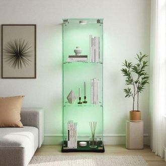 OEM Vitrina De Vidrio Negro - 123cm - 3 Estantes - Iluminaci&oacute;n Led Multicolor - Montaje F&aacute;cil