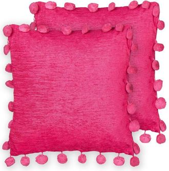 Beliani Beliani - Set di 2 cuscini decorativi in tessuto poliestere 45 x 45 cm fatti a mano con pompon Fucsia Jasmine