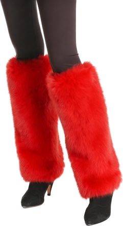 Lina & Lily Womens Winter Faux Fur Leg Warmers Boot Cuffs Covers 40cm Long (Red)