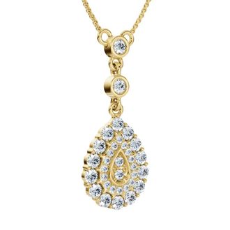 Pompeii3 1/2Ct Pear Shape Dangle Bezel Penant Gold Necklace 1 Tall Lab Grown