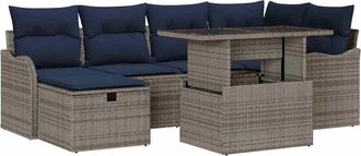vidaXL Conjunto De Sof&aacute; De Jard&iacute;n 7 Uds. Gris Rat&aacute;n Sint&eacute;tico Vidaxl