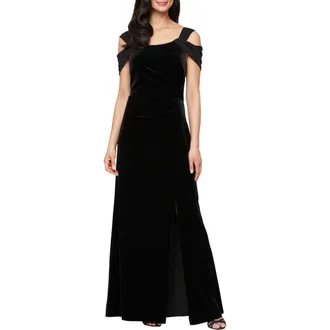 Alex Evenings Cold Shoulder Velvet Gown in Black at Nordstrom Rack, Size 14