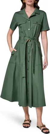 DKNY Short Sleeve Stretch Cotton Shirtdress in Verde/fawn at Nordstrom, Size 12