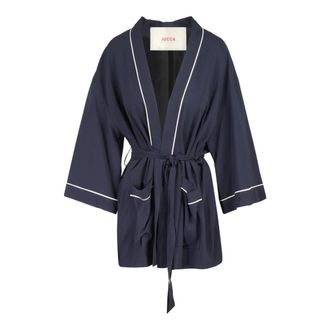 Jucca Contrast Crepon Kimono Jas - Dames - Badjassen - Blauw - XS - Nachtkleding