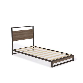 East West Furniture Wilson Metal Platform Bed with 4 Metal Legs - Lavish Bed in Powder Coating Black Color and Weathered Wood Laminate