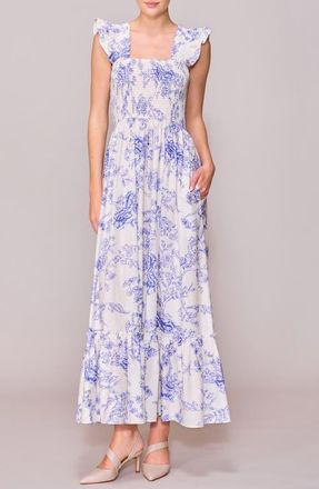 Melloday Floral Print Maxi Dress in Ivory/Blue at Nordstrom, Size X-Small