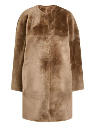 Tove panelled oversized coat - women - Lamb Shearling - 38 - Brown