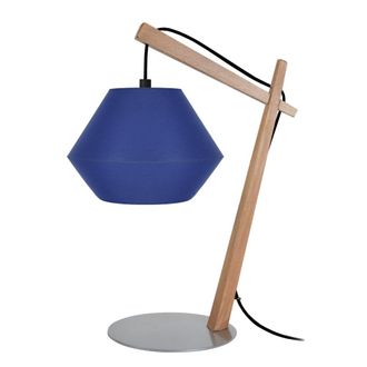 Tosel L&aacute;mpara de mesapied madera Alt.35cm natural Pantalla: azul