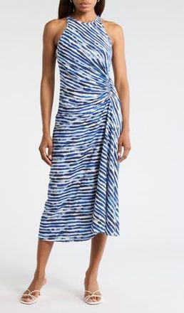 A.L.C. Ruby Ruched Silk & Linen Dress in Navy Stripe at Nordstrom Rack, Size 4