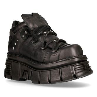 New Rock 106N-S52 TOWER SHOES Metallic Leather Biker Punk Gothic Boots in Black | Size: 9