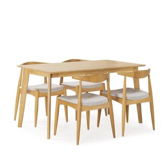 HOMN Juego de mesa 140x80 cm y 4 sillas de comedor color roble