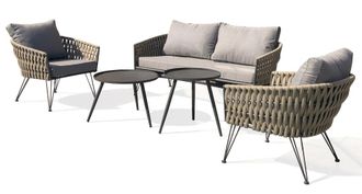 DCB Garden Sal&oacute;n de jard&iacute;n 4 plazas de cuerda tejida y acero