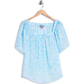 Vince Camuto Floral Short Sleeve Tiered Top in Cool Waters at Nordstrom Rack, Size 1X