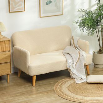 HOMCOM 2 Seater Sofa with 21cm Thick Padding & Wood Legs in Cream | Size: 2 Person
