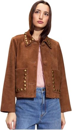 Cynthia Rowley Studded Suede Cropped Jacket - Dames - Leren en Su&egrave;de Jassen - Bruin - S - Jassen