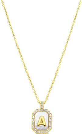 Adornia Crystal Mother of Pearl Initial Pendant Necklace in Gold-A at Nordstrom Rack