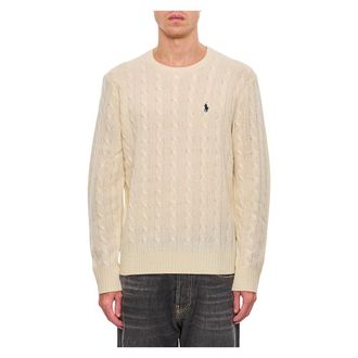 Polo Ralph Lauren Round-neck Knitwear, male, White, Size: XL Cable Knit Sweater