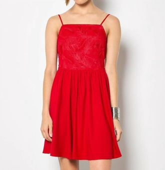 Apricot Feather Embroidery Mini Dress In Red
