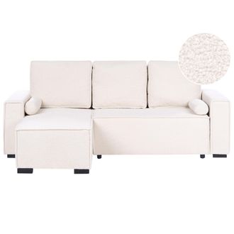 Beliani Sof&aacute; Cama Moderno 3 Plazas Con Chaise Longue Derecho Reposabrazos Espacio De Almacenaje Reversible Blanco Crema Edane