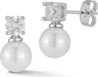 Chloe and Madison Cubic Zirconia & Faux Pearl Stud Earrings in Silver at Nordstrom Rack