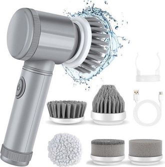 OEM Cepillo De Limpieza El&eacute;ctrico, Fregador El&eacute;ctrico, Con 6 Cabezales De Cepillo Reemplazables, El&eacute;ctrico, Cepillos Para Fregar, Fregador Con Mango